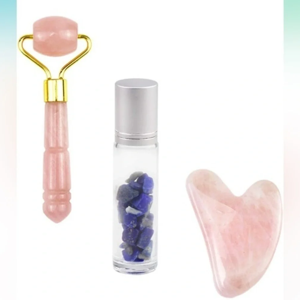 Beaupretty Natural Jade Roller Set Face Massage Board Jade Massage Roller. NEW